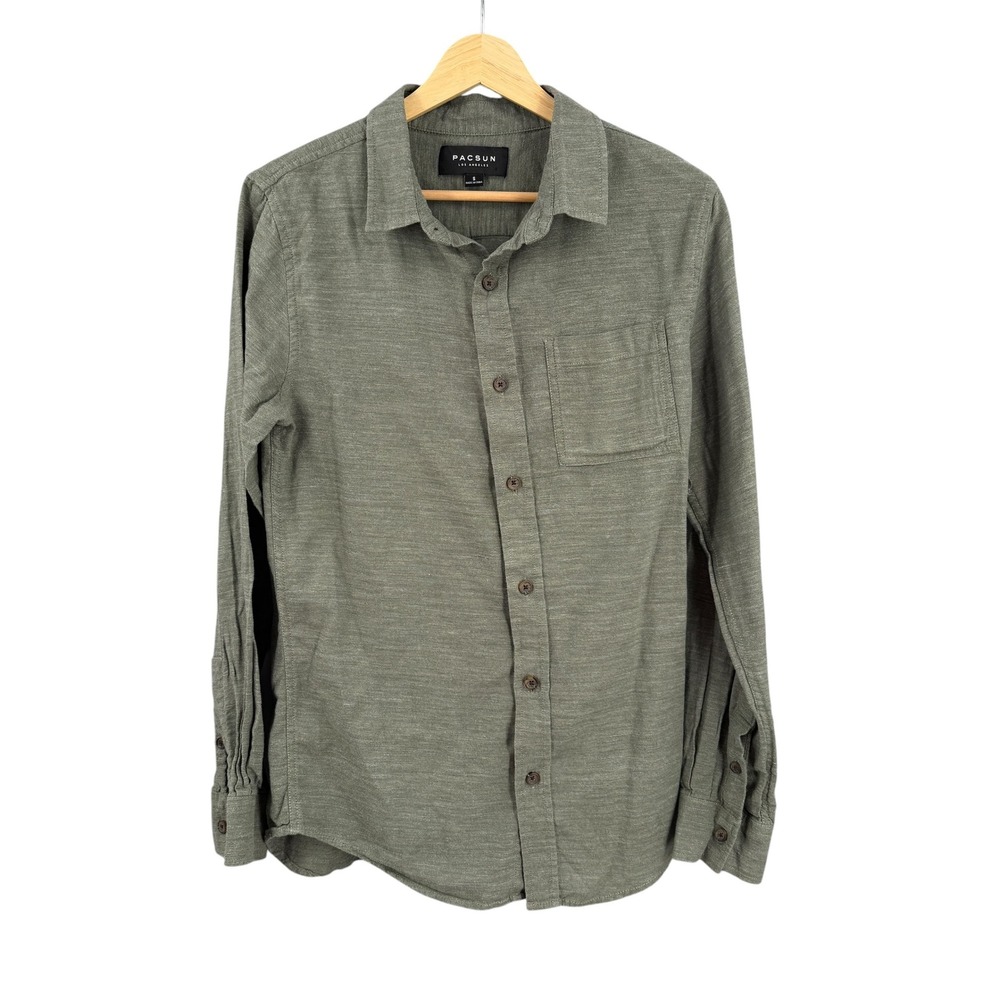 PacSun Button Down Shirt Size Small Green Long Sleeve 100% Cotton